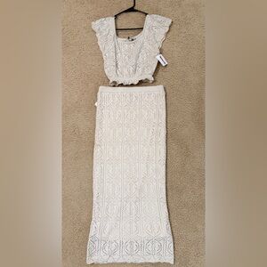 Freshman 1996 Cream Crochet Midi top/skirt set NWT